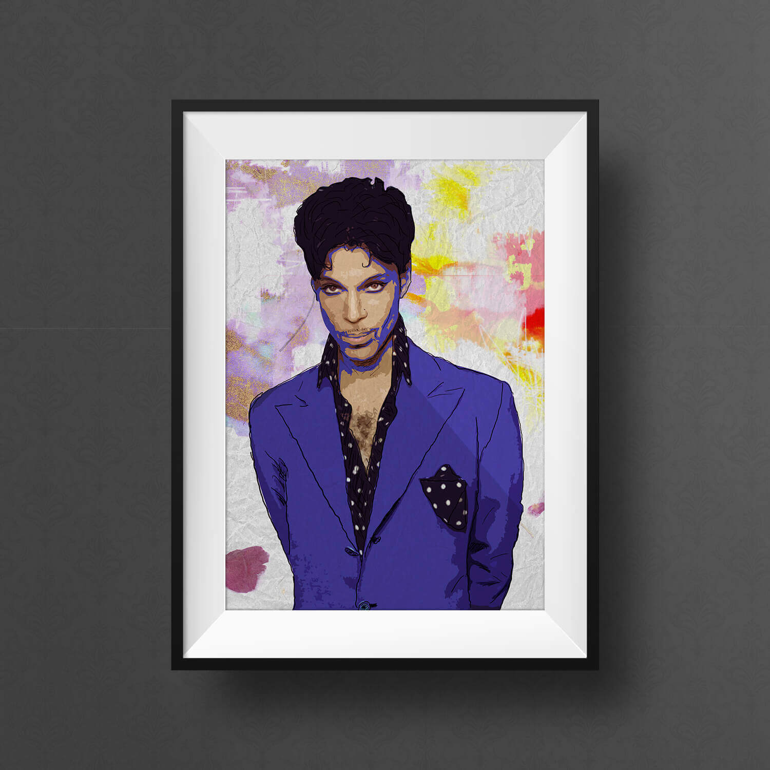 Poster del cantante Prince simulando técnica de acuarela